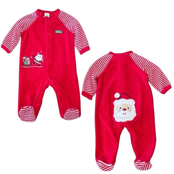 Little Me Other - Little Me My First Christmas Size 3M Appliqué Santa Velour One Piece Footie